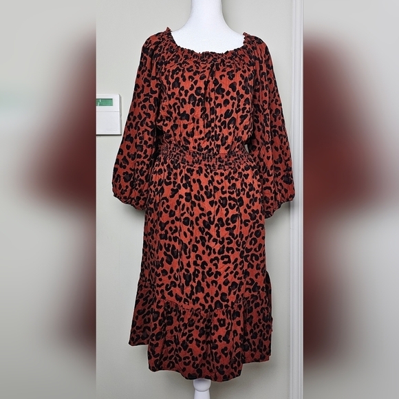 Knox Rose 3/4 Sleeve Mini Dress | Brown Leopard Print | MEDIUM - Picture 2 of 7